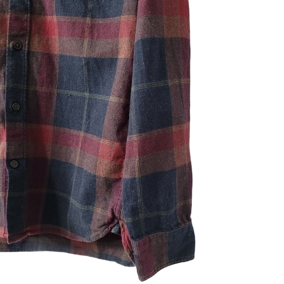 Burgandy Plaid Flannel Regular Fit High Low Button Front Shirt Size XS - Picture 5 of 12